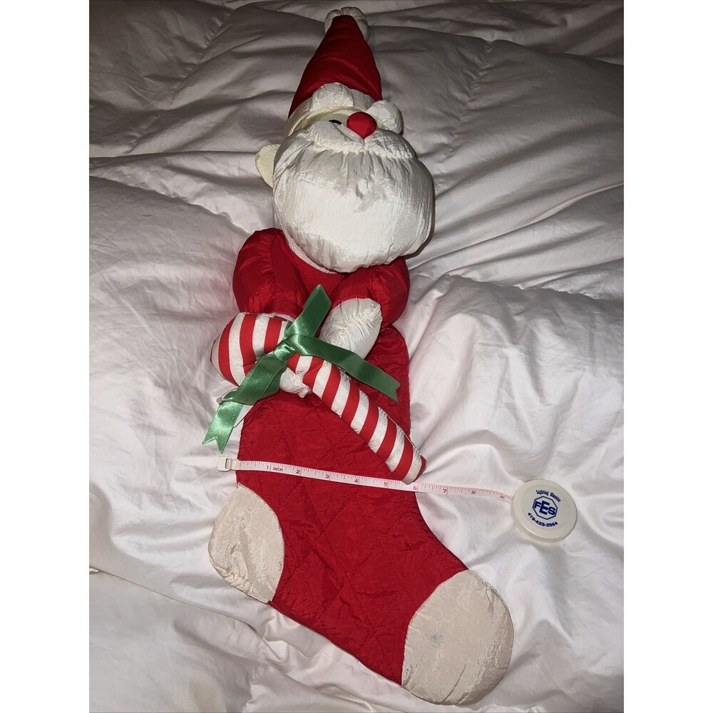 Vtg Puffaluff Santa Stuffed Puffy Christmas Stocking Nylon 26”x 6 Lightweight